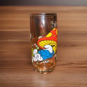 Vintage 1982 Lazy Smurf Peyo Wallace Berrie Glass 6”